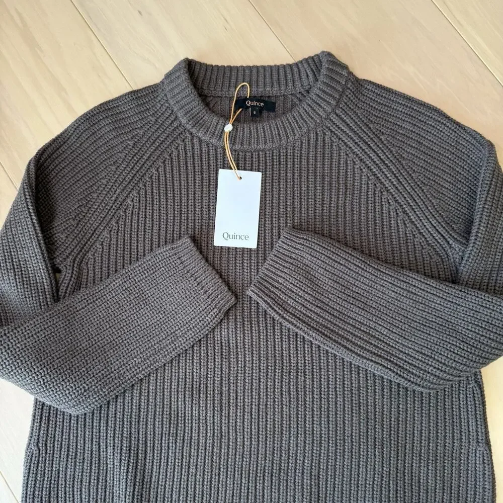 Quince Fisherman Crew Sweater Women's Small Brown Organic Cotton Pullover NWT - Picture 5 of 11
